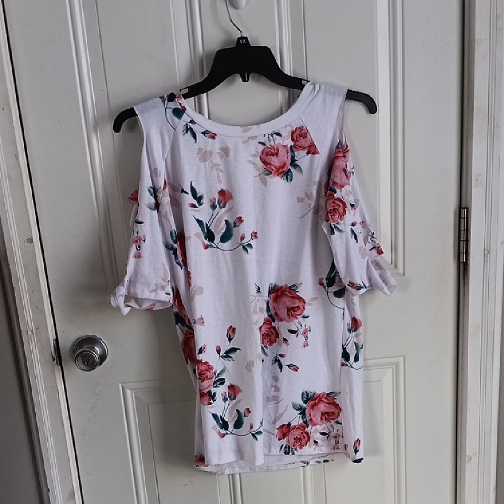 Floral Cold Shoulder Blouse - White and Pink